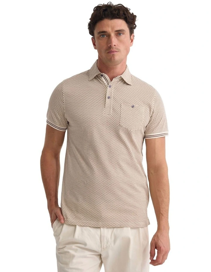 Milo Printed Jersey Polo Shirt with Pocket in Brown image 5