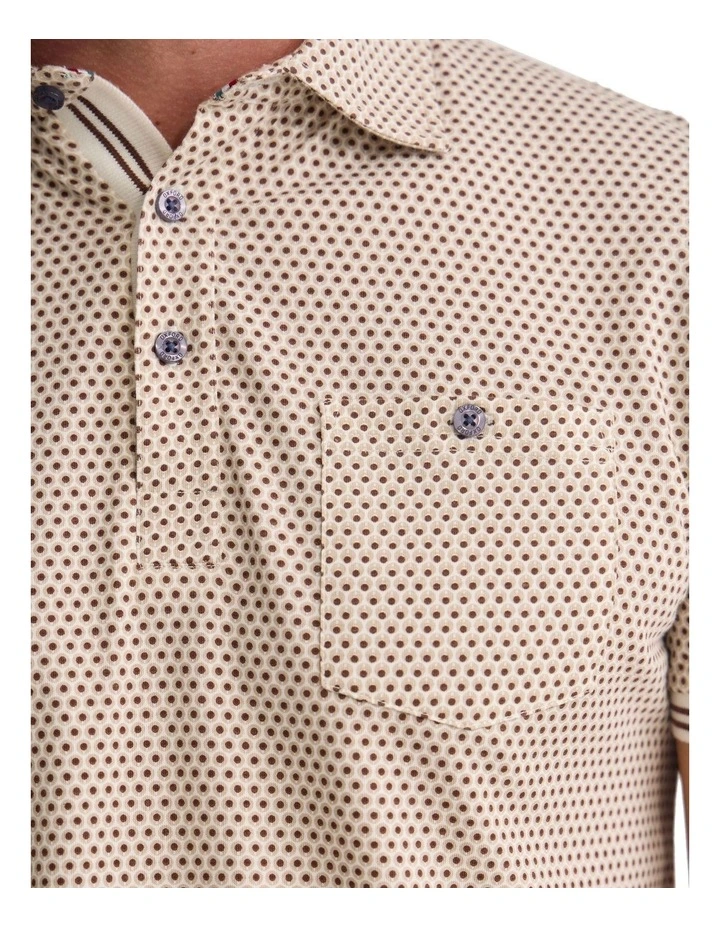 Milo Printed Jersey Polo Shirt with Pocket in Brown image 6