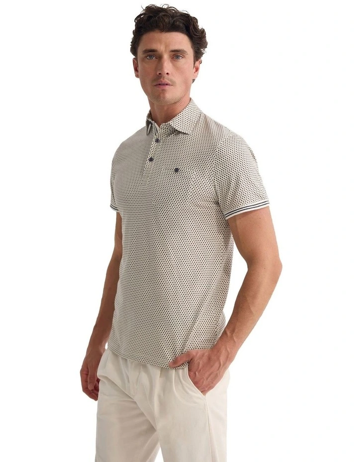 Milo Printed Jersey Polo Shirt with Pocket in Grey image 3