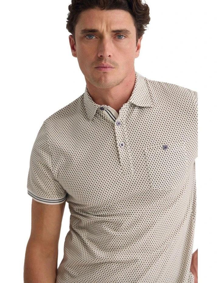 Milo Printed Jersey Polo Shirt with Pocket in Grey image 4
