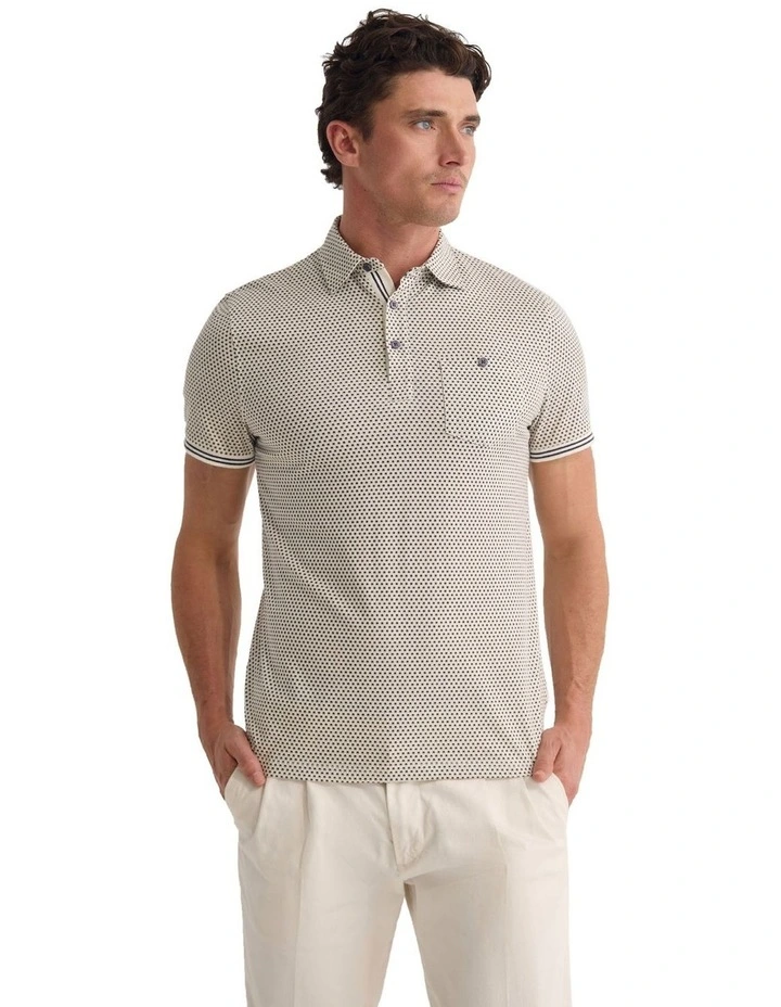 Milo Printed Jersey Polo Shirt with Pocket in Grey image 5