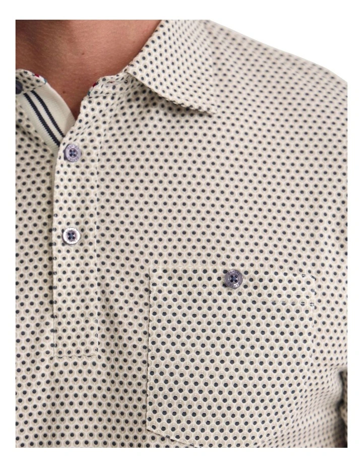 Milo Printed Jersey Polo Shirt with Pocket in Grey image 6