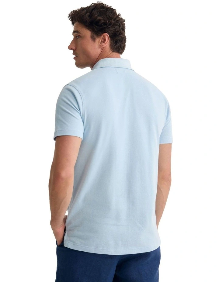 Theo Organic Cotton Pique Polo Shirt in Sky image 2