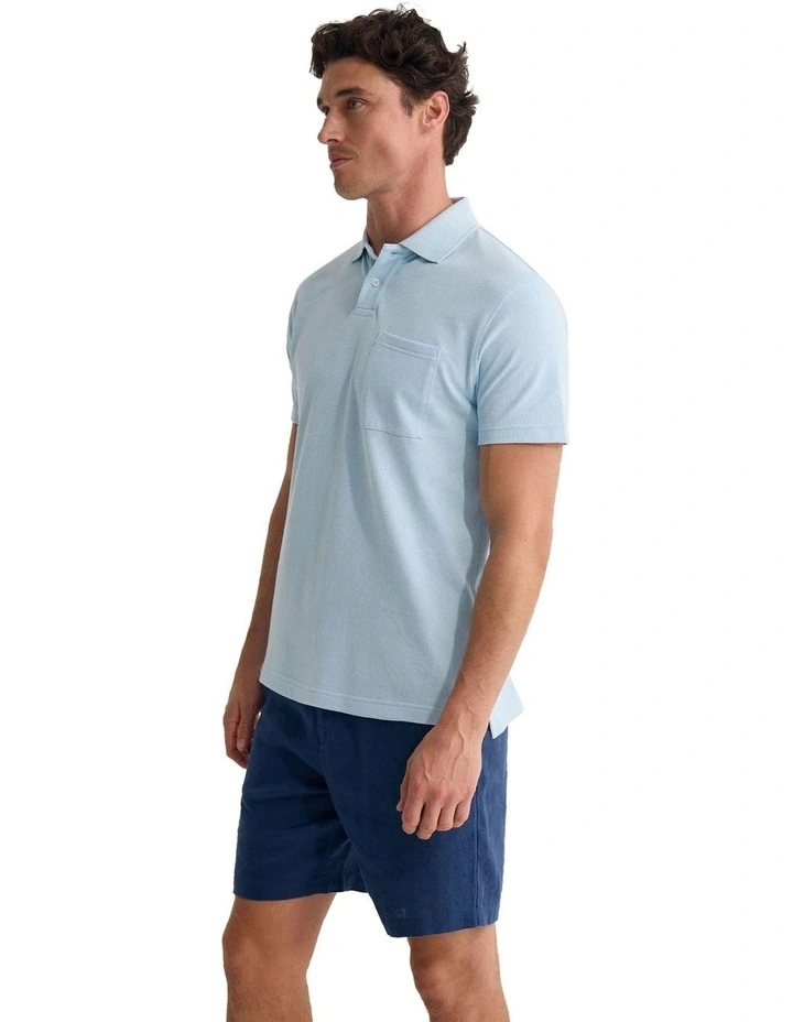 Theo Organic Cotton Pique Polo Shirt in Sky image 3