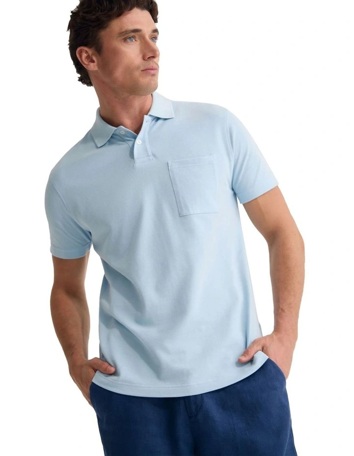 Theo Organic Cotton Pique Polo Shirt in Sky image 4