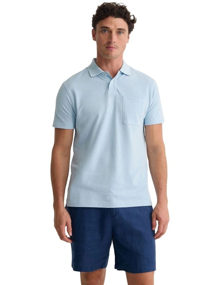 Theo Organic Cotton Pique Polo Shirt in Sky image 5