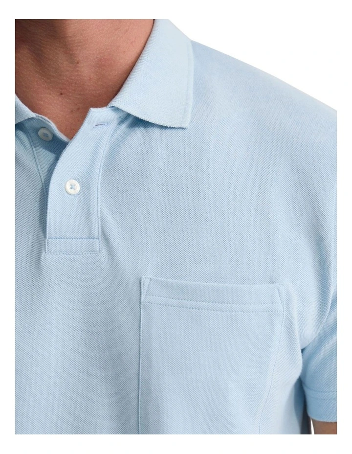 Theo Organic Cotton Pique Polo Shirt in Sky image 6