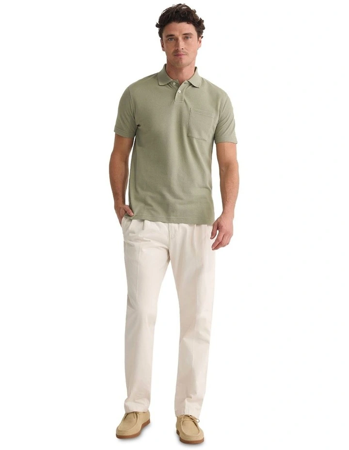 Theo Organic Cotton Pique Polo Shirt in Light Olive image 1