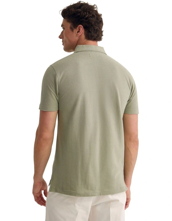 Theo Organic Cotton Pique Polo Shirt in Light Olive image 2