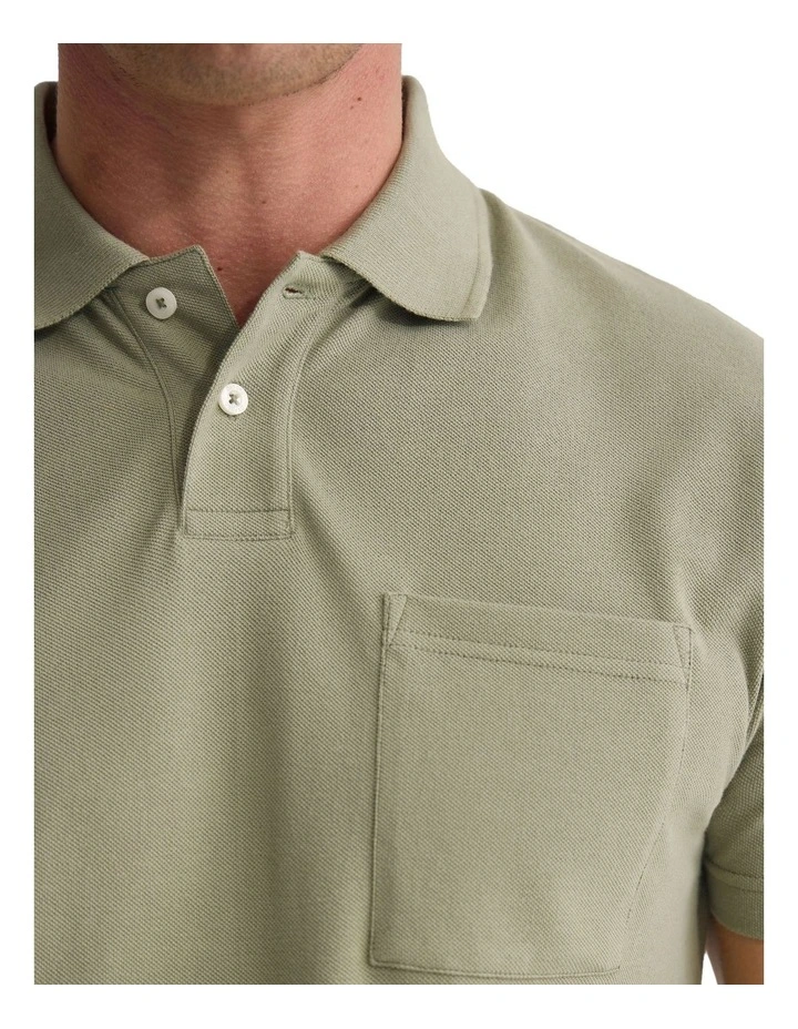 Theo Organic Cotton Pique Polo Shirt in Light Olive image 6