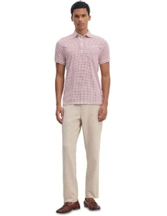 Milo Print Jersey Polo With Pocket in Brick