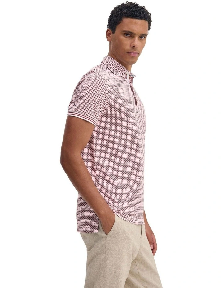 Milo Print Jersey Polo With Pocket in Brick image 3