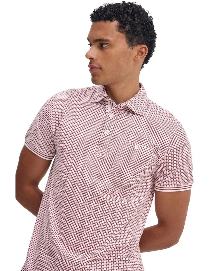 Milo Print Jersey Polo With Pocket in Brick image 4
