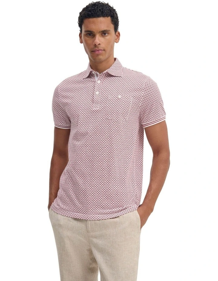 Milo Print Jersey Polo With Pocket in Brick image 5