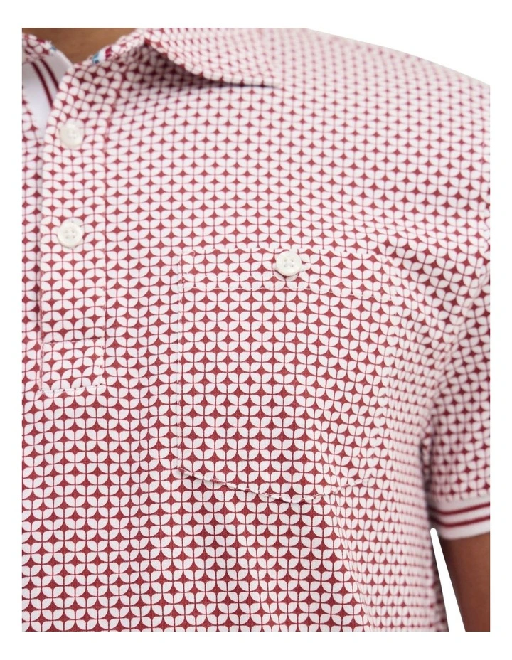Milo Print Jersey Polo With Pocket in Brick image 6