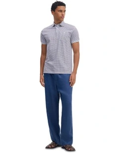 Milo Print Jersey Polo With Pocket in Blue