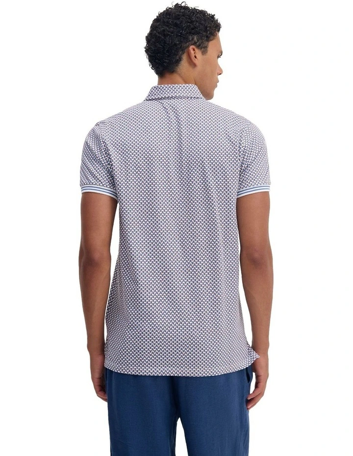 Milo Print Jersey Polo With Pocket in Blue image 2
