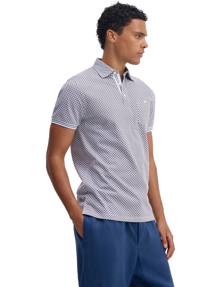 Milo Print Jersey Polo With Pocket in Blue image 3