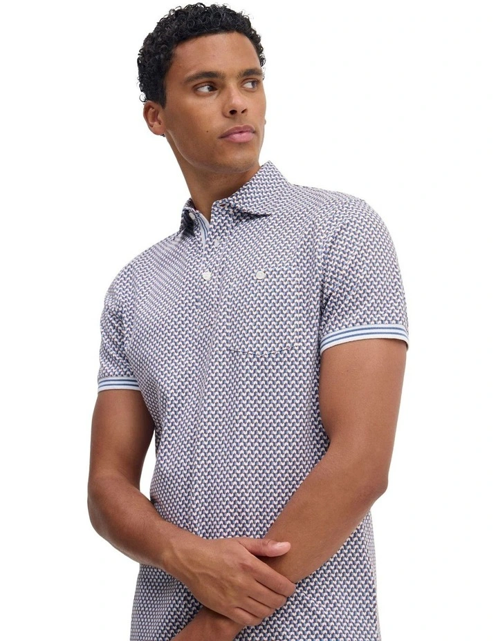 Milo Print Jersey Polo With Pocket in Blue image 4