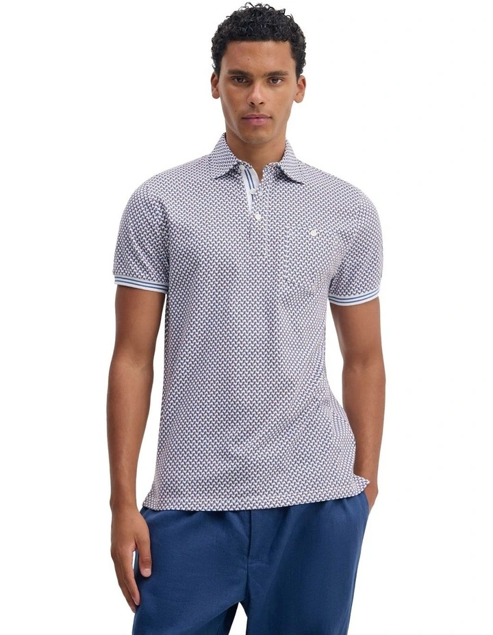 Milo Print Jersey Polo With Pocket in Blue image 5