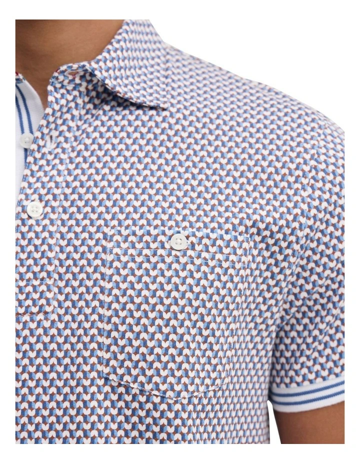 Milo Print Jersey Polo With Pocket in Blue image 6
