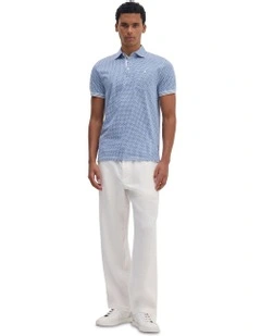 Milo Print Jersey Polo With Pocket in Blue