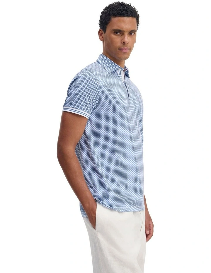 Milo Print Jersey Polo With Pocket in Blue image 3