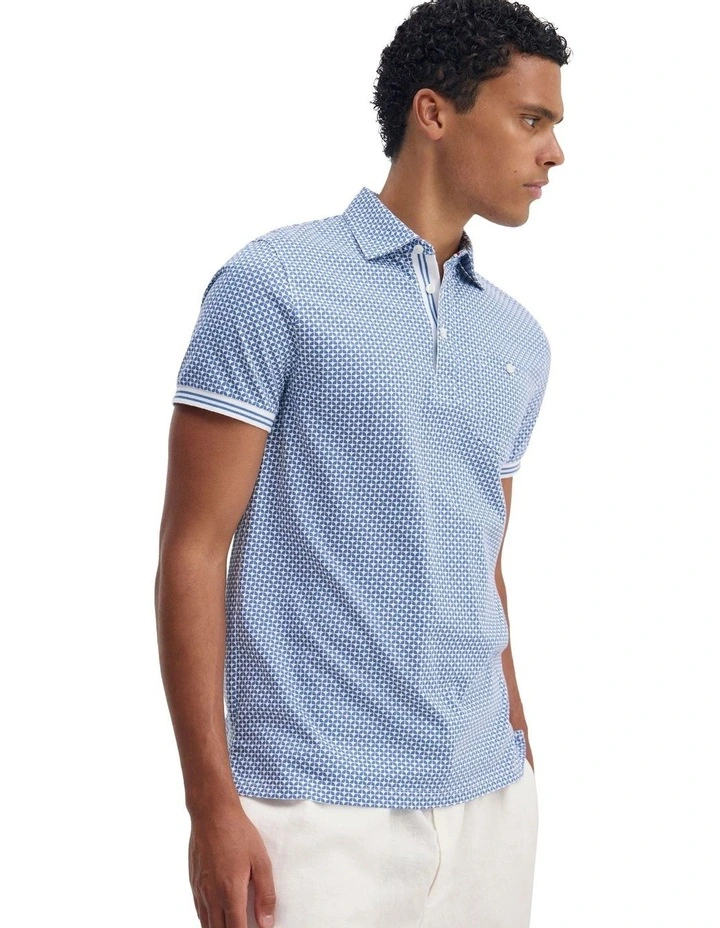 Milo Print Jersey Polo With Pocket in Blue image 4