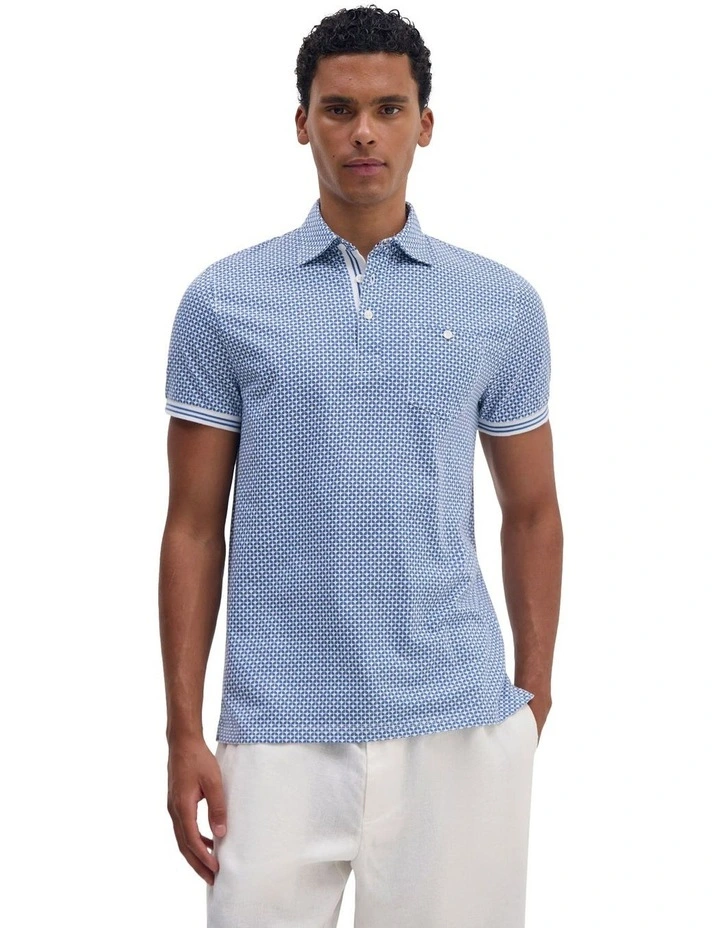 Milo Print Jersey Polo With Pocket in Blue image 5