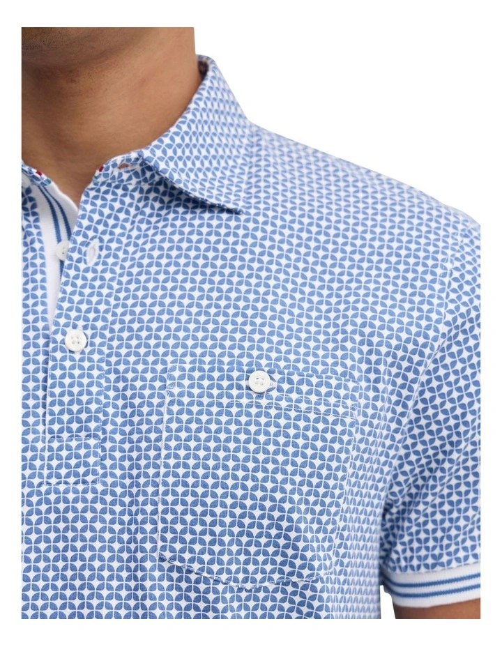 Milo Print Jersey Polo With Pocket in Blue image 6