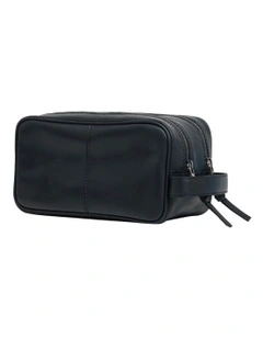 Traveller Leather Wash Bag in Black