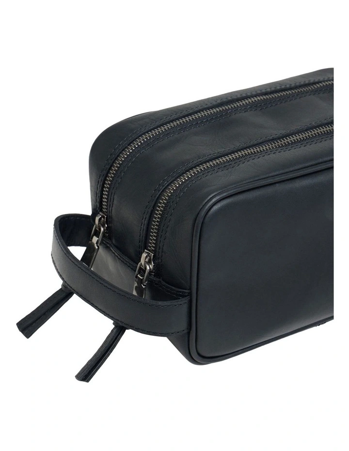 Traveller Leather Wash Bag in Black image 2