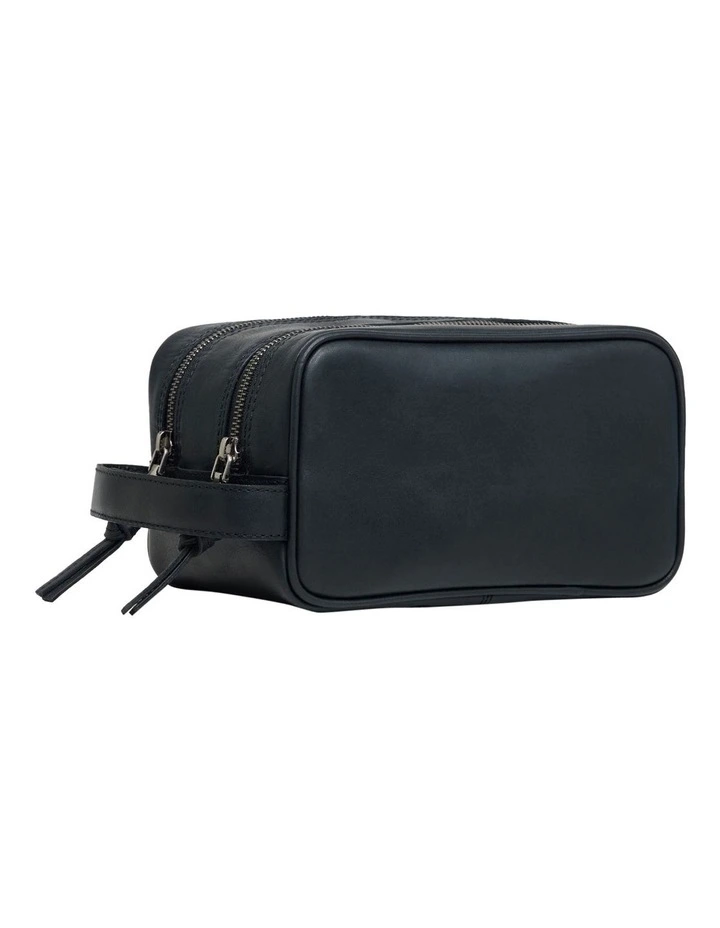 Traveller Leather Wash Bag in Black image 3