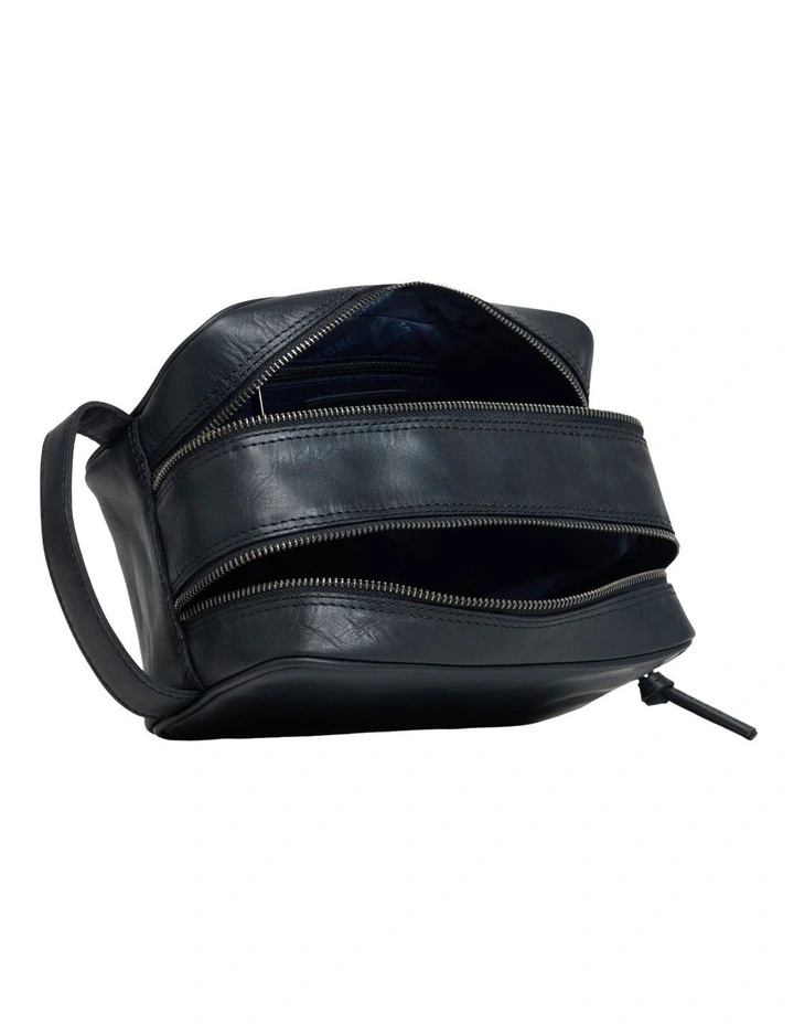 Traveller Leather Wash Bag in Black image 4