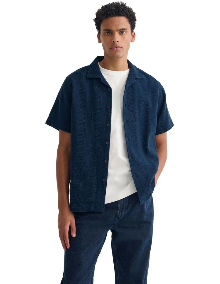 Luca Cotton Overshirt in Navy image 5