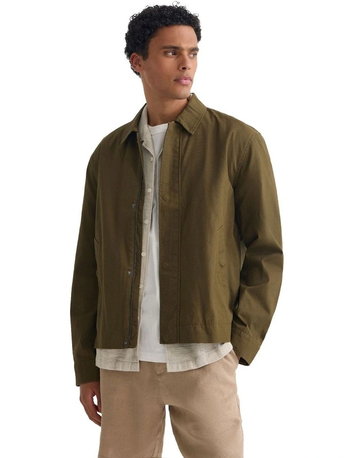 James Stretch Cotton Jacket in Olive image 3