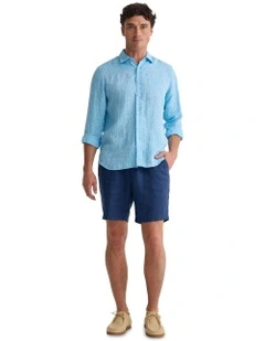 Cooper French Linen Long Sleeve Shirt in Turquoise