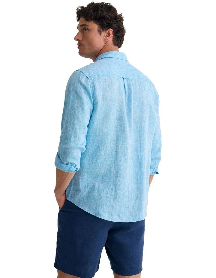Cooper French Linen Long Sleeve Shirt in Turquoise image 2