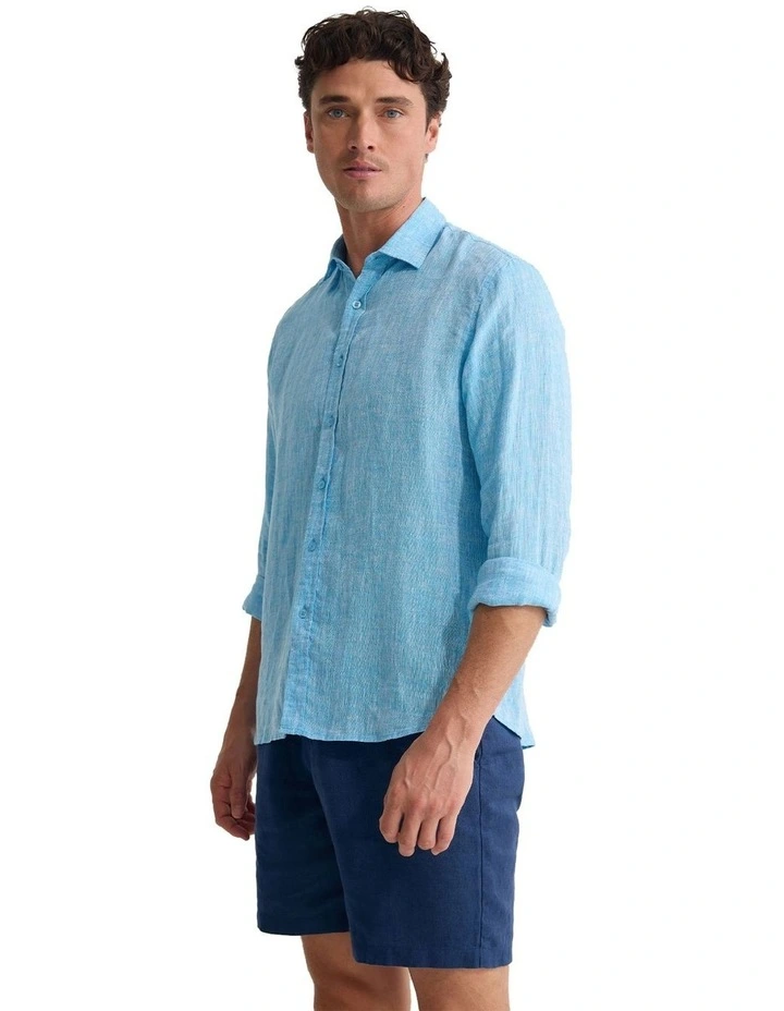 Cooper French Linen Long Sleeve Shirt in Turquoise image 3