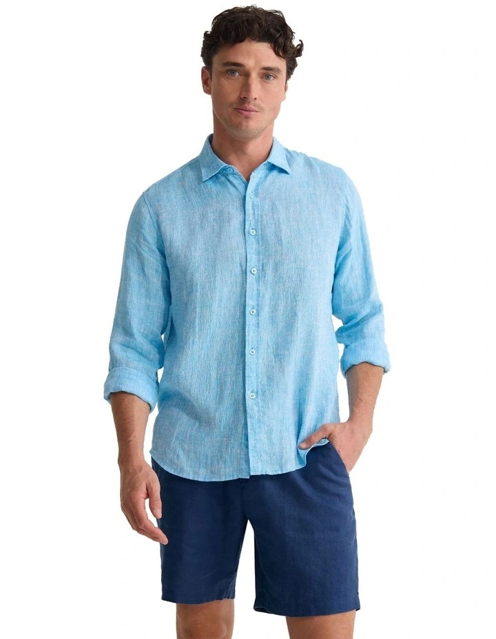 Cooper French Linen Long Sleeve Shirt in Turquoise image 5