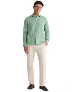 Cooper French Linen Long Sleeve Shirt in Pea