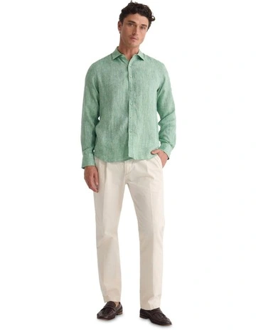 Cooper French Linen Long Sleeve Shirt in Pea