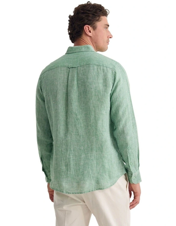 Cooper French Linen Long Sleeve Shirt in Pea image 2