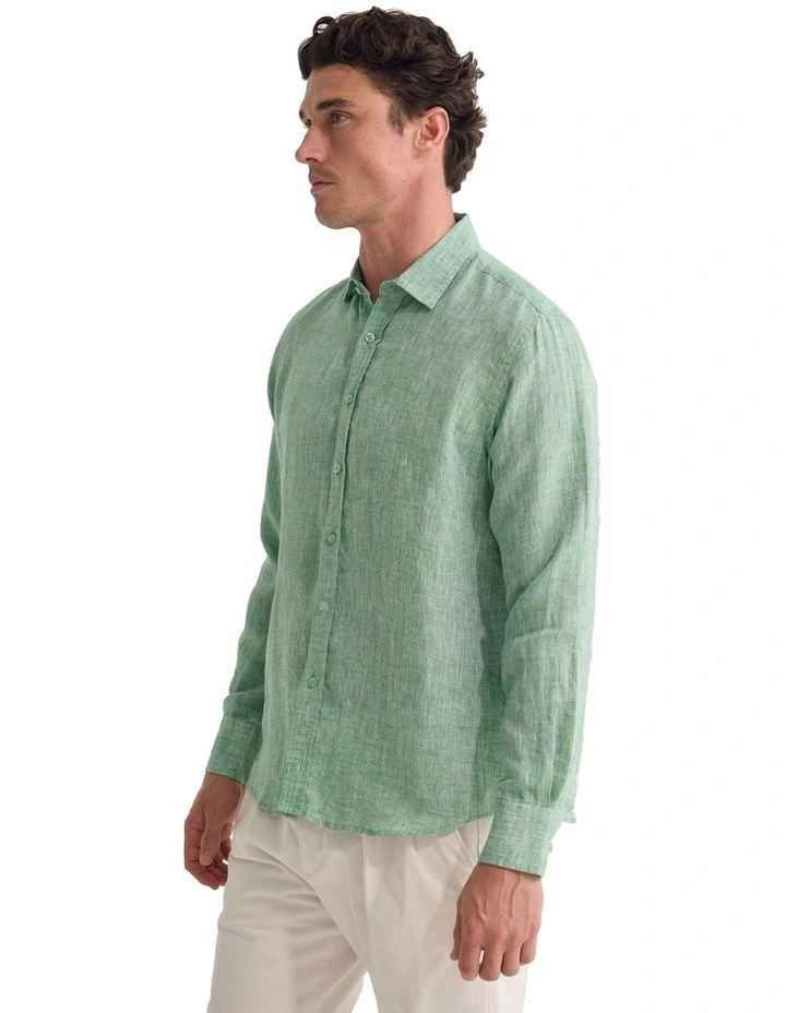 Cooper French Linen Long Sleeve Shirt in Pea image 3