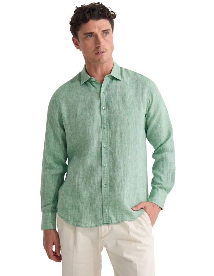 Cooper French Linen Long Sleeve Shirt in Pea image 5