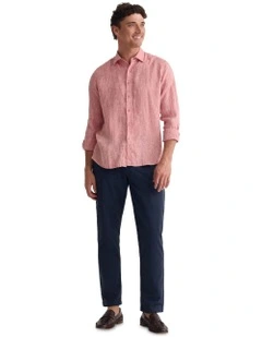 Cooper French Linen Long Sleeve Shirt in Terracotta