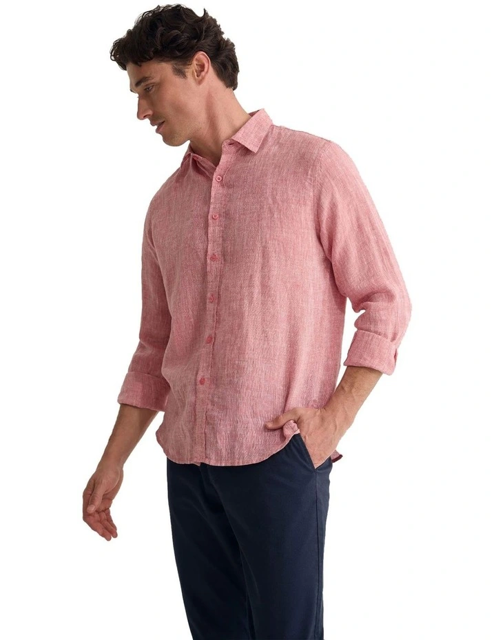 Cooper French Linen Long Sleeve Shirt in Terracotta image 3