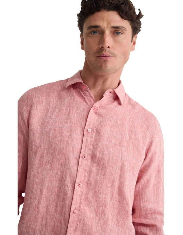 Cooper French Linen Long Sleeve Shirt in Terracotta image 4