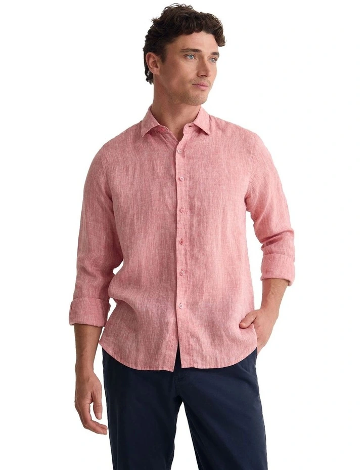 Cooper French Linen Long Sleeve Shirt in Terracotta image 5