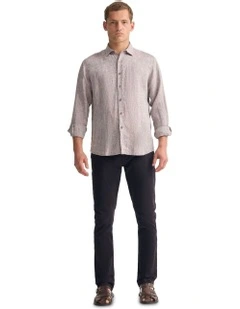 Cooper French Linen Long Sleeve Shirt in Bark